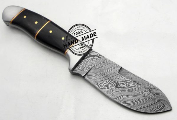 Damascus Skinner Knife Custom Handmade Damascus Steel Hunting Knife Regular Damascus Skinner Knife With Horn Handle Leather Sheaths 1192