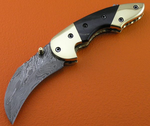 Damascus Liner Lock Folding Knife